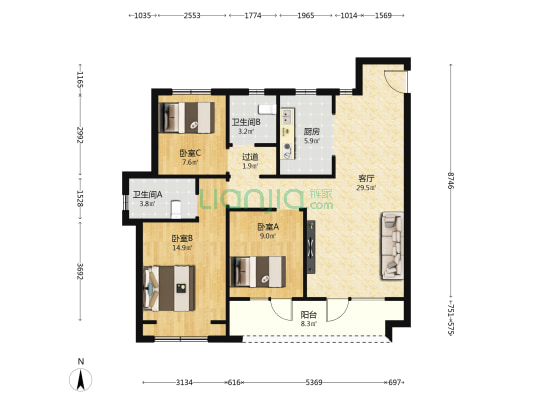 鑫源·珠江璟悦 3室1厅2卫 115平方
