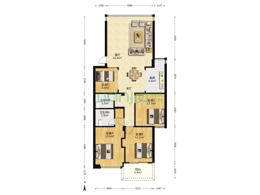 金华公寓 4室1厅2卫 125平方