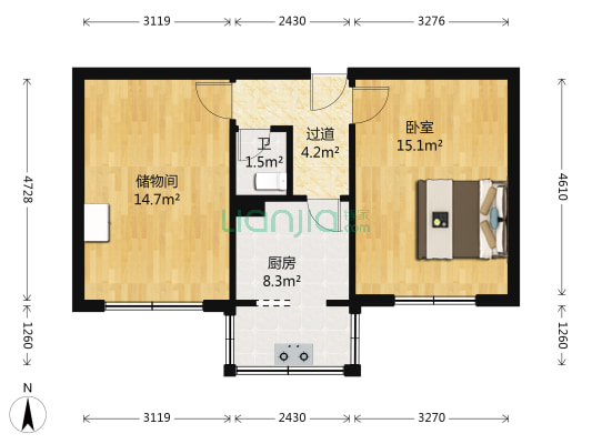 昌乐街（大菜市商圈） 1室0厅1卫 55平方