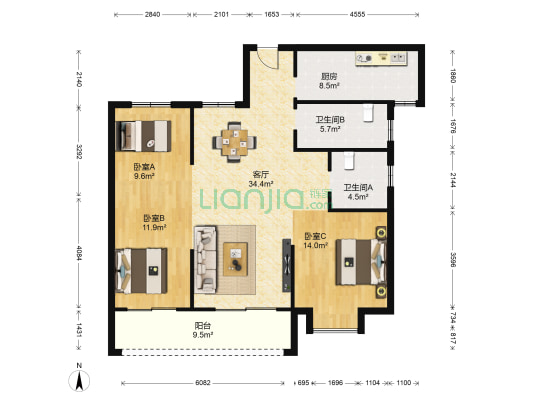 正荣紫阙台 3室1厅2卫 125平方