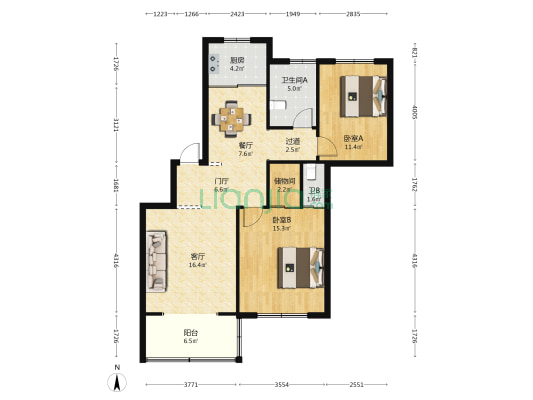 银兴花园 2室2厅2卫 99平方