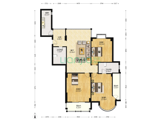 公园家 3室1厅2卫 162平方