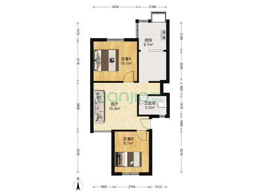 关东公寓 2室1厅1卫 64平方