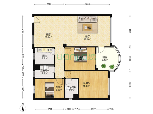 福苑(官南大道) 3室2厅2卫 118平方