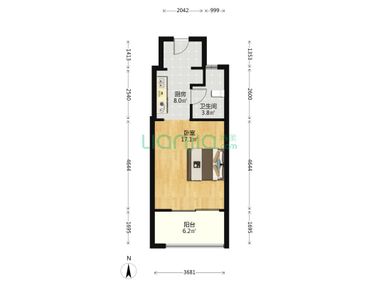 万科金域华府公寓 1室0厅1卫 53平方