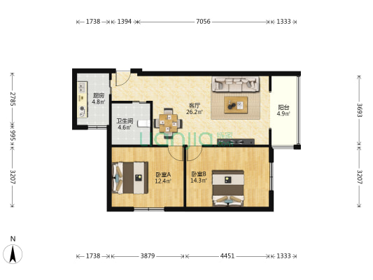 康居苑 2室1厅1卫 92平方