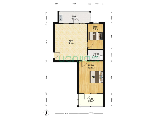联运宿舍 2室1厅1卫 70平方