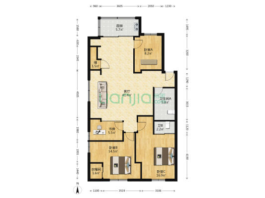 龙首桥街 4室1厅2卫 121平方