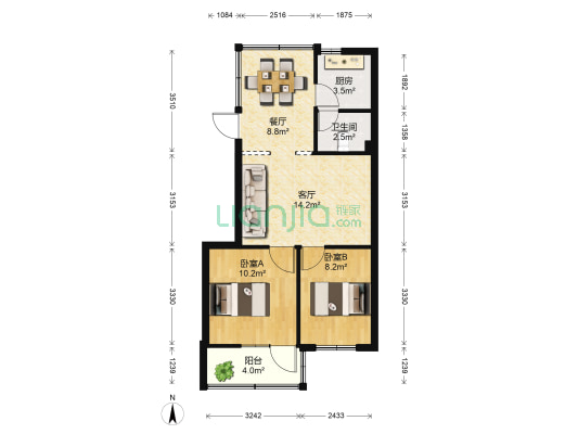 日新石油生活小区 2室2厅1卫 49平方
