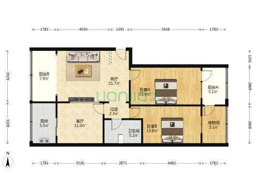 六建家属院 2室2厅1卫 111平方