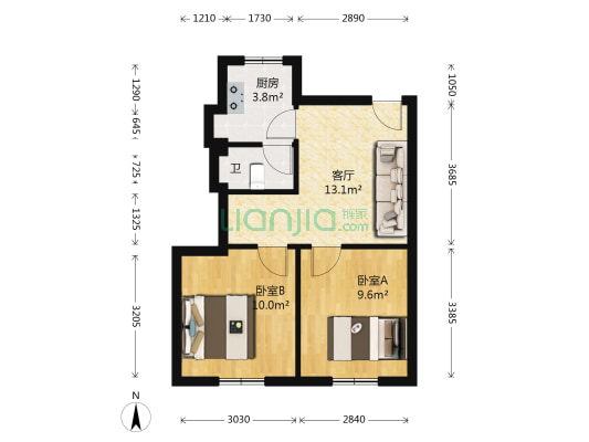 员村二横路11号大院 2室1厅1卫 53平方