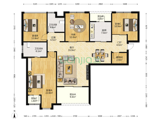 巴国御景 4室1厅2卫 136平方