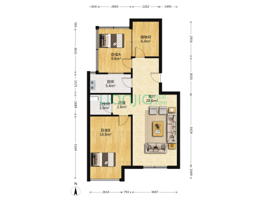 万科金色雅筑南苑 2室1厅1卫 68平方