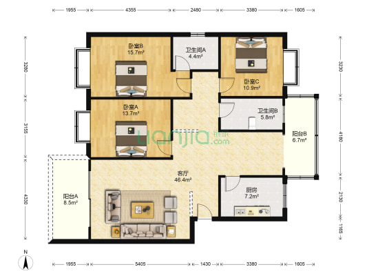 学名雅居 3室1厅2卫 136平方