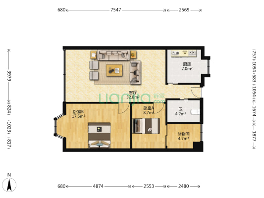 金山阁 2室1厅1卫 94平方