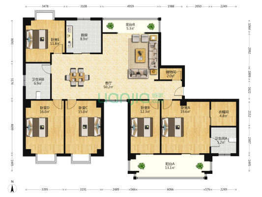 豐頤苑 5室1厅2卫 220平方