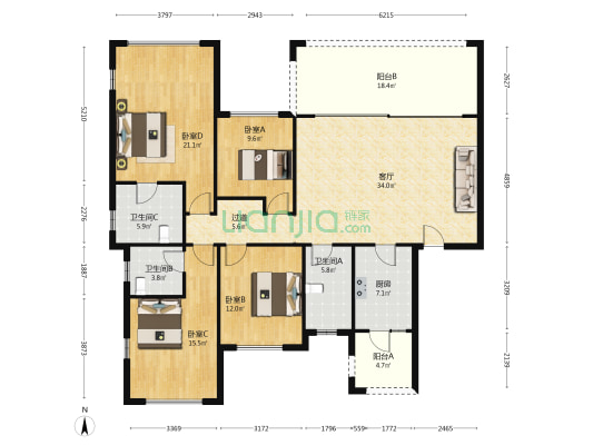 永兴·滨湖一号A区 4室1厅3卫 138平方