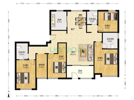 正荣御首府（龙轩路1998弄） 4室1厅3卫 154平方