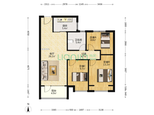 碧桂园凤凰琉璃海 3室1厅1卫 106平方