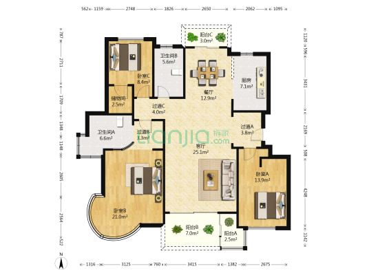 龙庭国际 3室2厅2卫 160平方