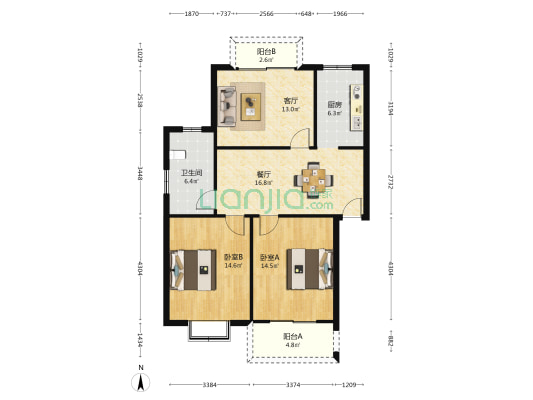 叶家桥路165弄 2室2厅1卫 91平方