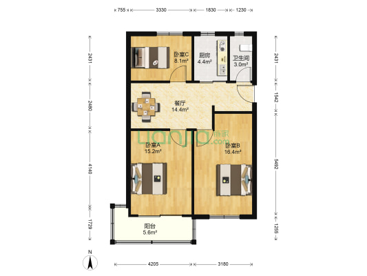纪念二小区 3室1厅1卫 81平方