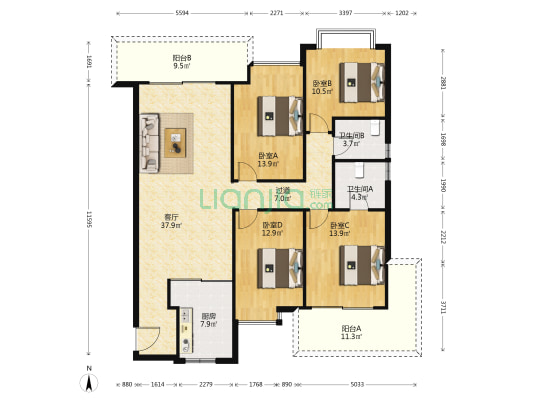 瀚江府 4室1厅2卫 167平方