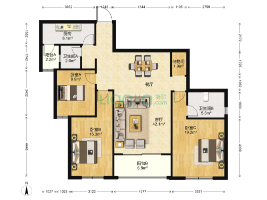 海伦国际柏林区 3室1厅2卫 139平方