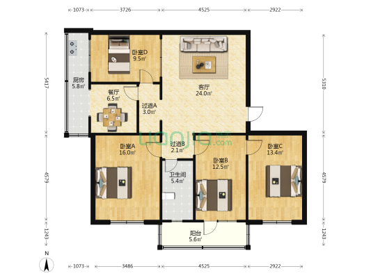 水利所宿舍 4室2厅1卫 122平方