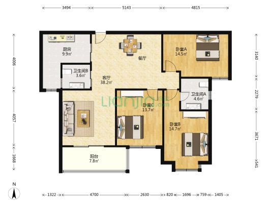 华元豪庭 3室1厅2卫 139平方