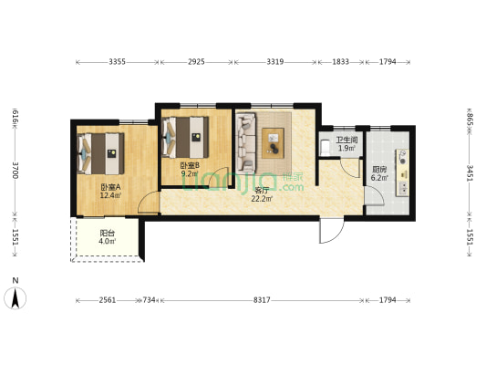 鸿桂苑 2室1厅1卫 85平方