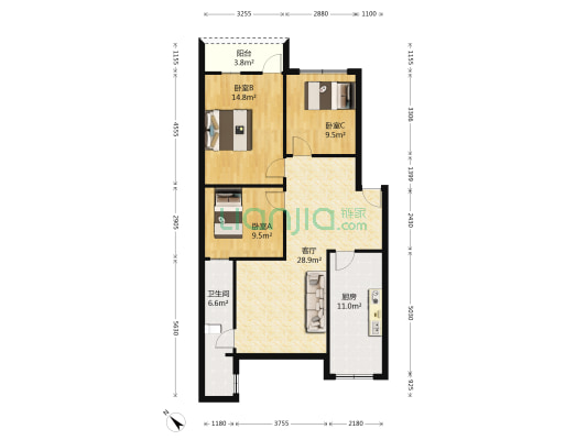 仁寿县水利局 3室1厅1卫 94平方