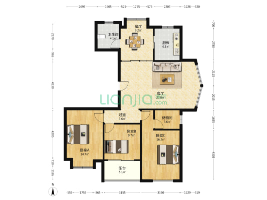 金莱广场 3室2厅1卫 268平方