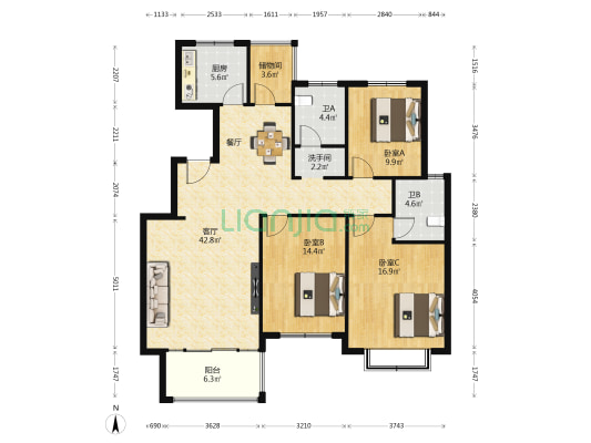 弘华丽景 3室1厅3卫 148平方
