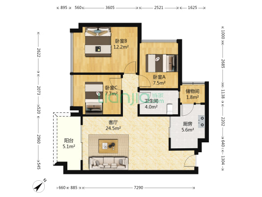 金名都 3室1厅1卫 88平方