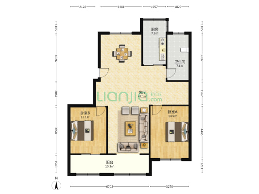昆仑花园 2室1厅1卫 119平方