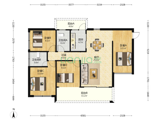 天润嘉园 4室1厅2卫 99平方
