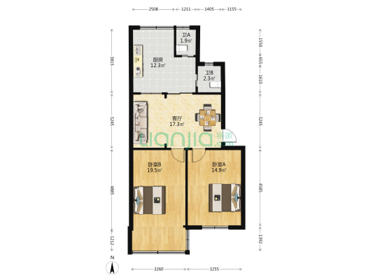 景山路15号 2室1厅2卫 81平方
