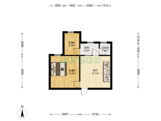 江岸小区江岸里 2室1厅1卫 45平方