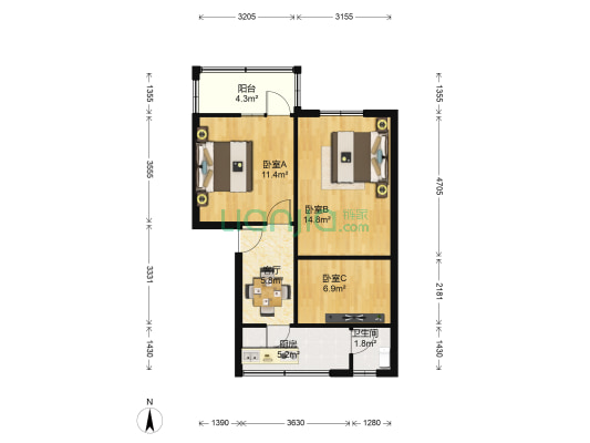 南光源 3室1厅1卫 61平方