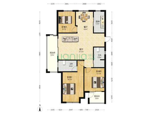 前乐佳苑 3室2厅2卫 122平方