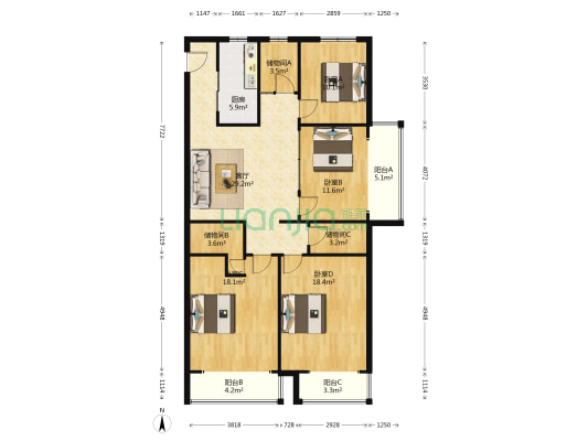 安基大厦 4室1厅0卫 162平方