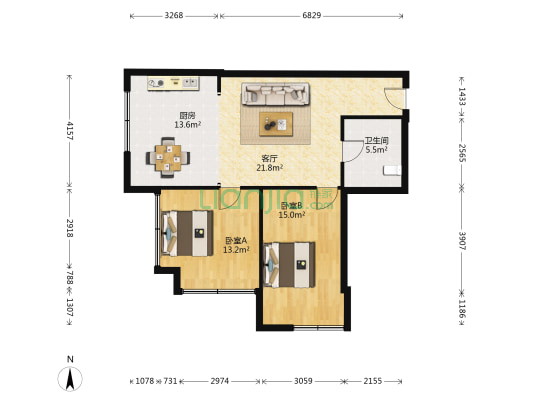 阳光100南开·喜马拉雅 2室1厅1卫 109平方
