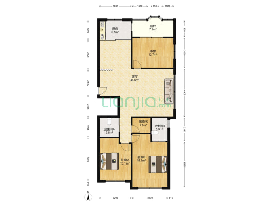 兴鳌小区 3室1厅2卫 144平方