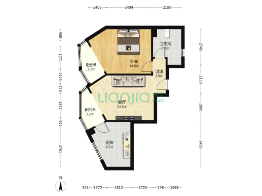 胶州大厦 1室1厅1卫 77平方