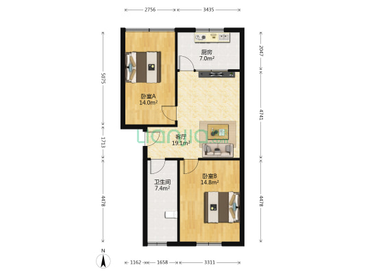 银杏家园 2室1厅1卫 81平方