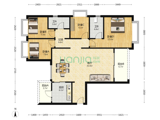 恒大金阳新世界御府 4室1厅2卫 140平方