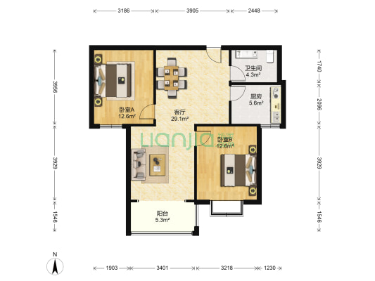 万光府前花园 2室1厅1卫 100平方