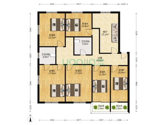 松园 6室1厅2卫 159平方