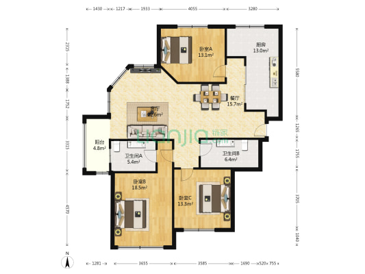 盛世康城二期 3室2厅2卫 148平方